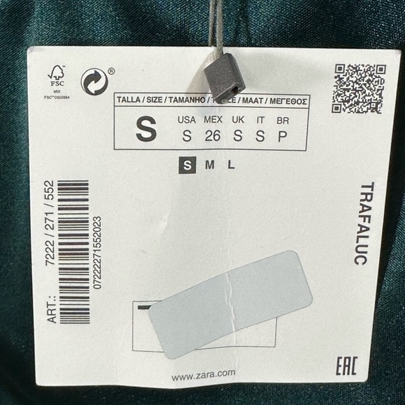 Zara Women Green Satin Midi Dress Open Shoulder Trafaluc Size Small‎ NWT - Picture 11 of 12